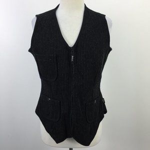Woolrich Black & White Stripe Wool Zip Up Vest